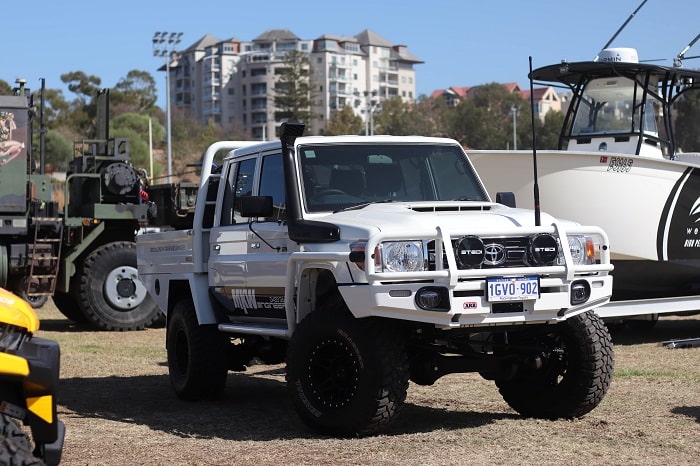 White coloured 4wd on the Perth Big Boys Toys Expo February 2020.