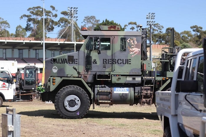 A camouflage-coloured truck attending Perth Big Boys Toys Expo.