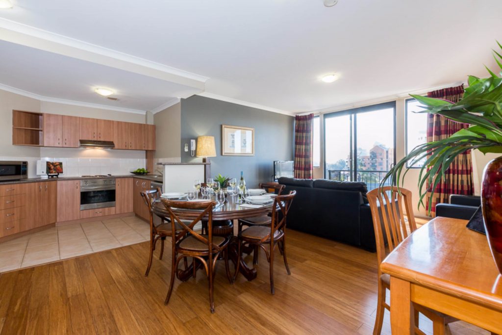 Living room design of the Mont Clare Apartment.