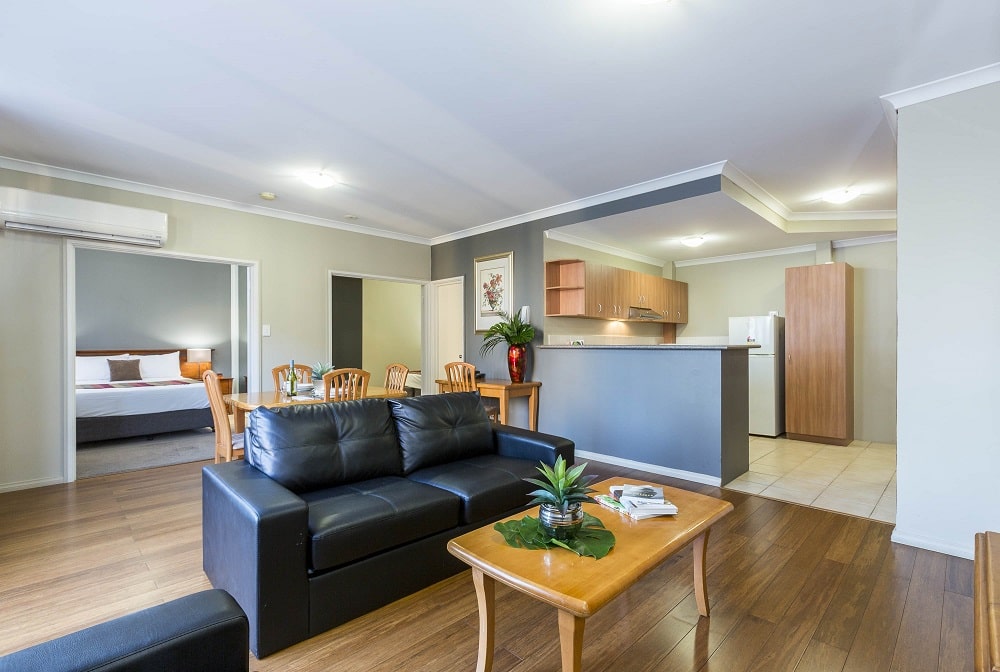 Living room and bedroom style of the Mont Clare Apartment.